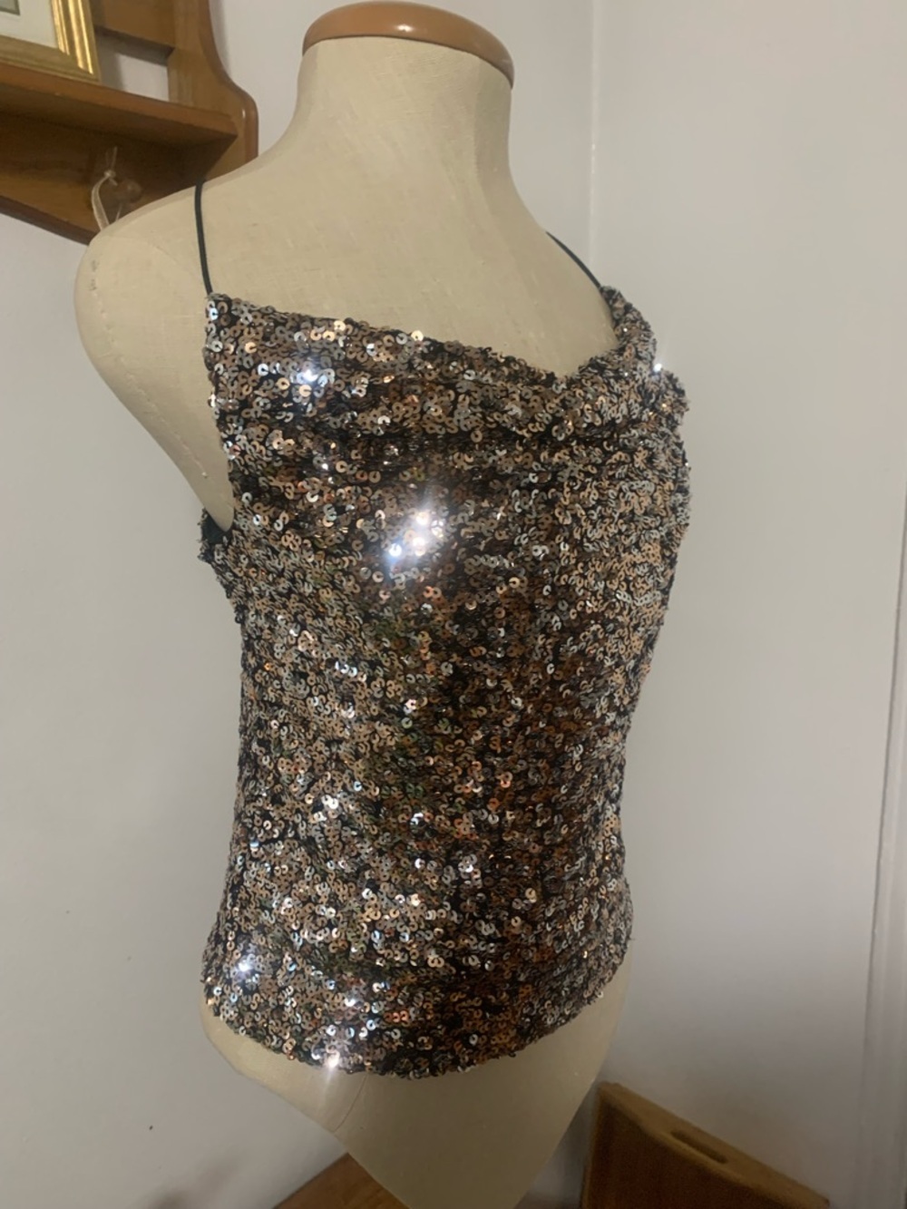 Thirty Thirty Metallic Sequin Cowl Neck Tank Top Size Small